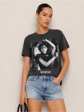Wednesday Addams Character Graphic T Shirt Dark Charcoal Gray Womens Small